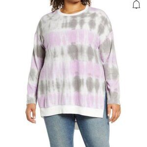 MELLODAY Tie Dye Tunic Sweatshirt In Purple Combo NWT